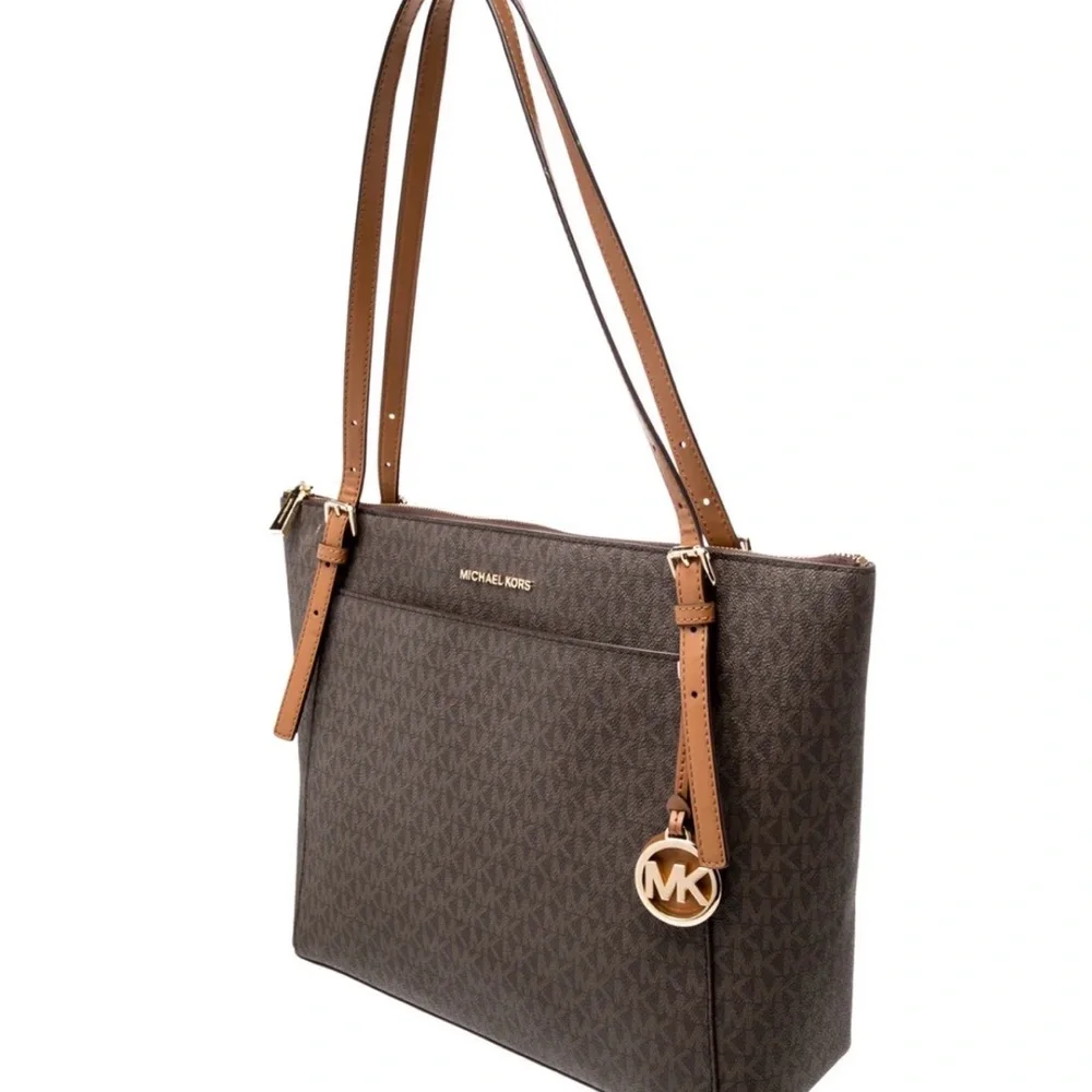 Michael Kors Dark Brown Logo Tote with Tan Straps